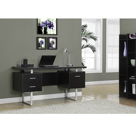 Monarch Specialties Cappuccino Hollow-Core/Silver Metal Office Desk, 60-Inch, only $254.80, free shipping
