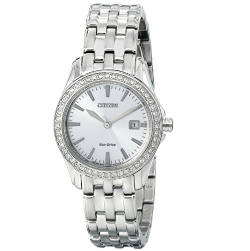 Citizen Eco-Drive Women's EW1901-58A Silhouette Crystal Analog Display Silver Watch, only $99.00, free shipping