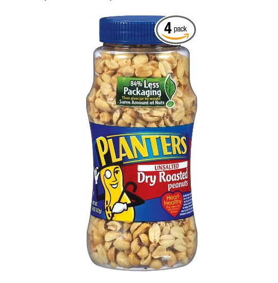 Planters Peanuts, Unsalted, Dry Roasted, 16-Ounce Jars (Pack of 4) only $6.4 via clip coupon