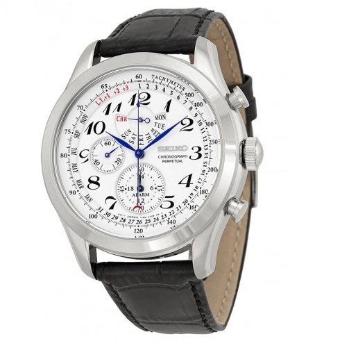 SEIKO Neo Classic Alarm Perpetual Chronograph White Dial Black Leather Men's Watch Item No. SPC131, only $119.99, free shipping after using coupon code