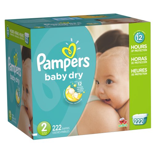 Pampers Baby Dry Diapers Economy Pack Plus, Size 2, 222 Count, Only $25.19, free shipping after clipping coupon and using SS