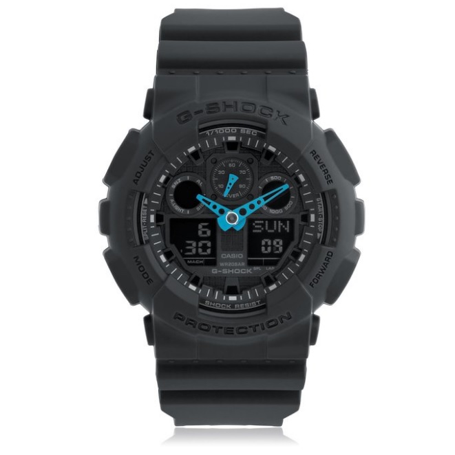 Casio Men's GA-100C-8ACR G-Shock Analog-Digital Watch, Grey/Neon Blue, Only $60.40, You Save $38.60(39%)