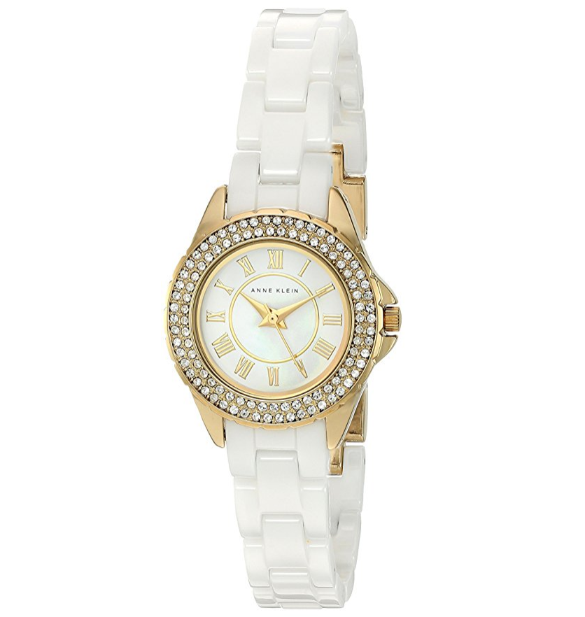 史低價！Anne Klein  女士AK/2204WTGB白色陶瓷施華洛世奇水晶腕錶，現僅售$64.34, 免運費！