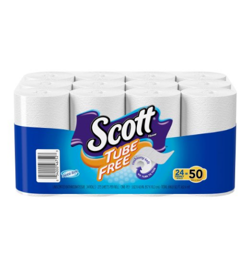 Scott Tube Free toilet paper, Bath Tissue, 24 Count only $8.49