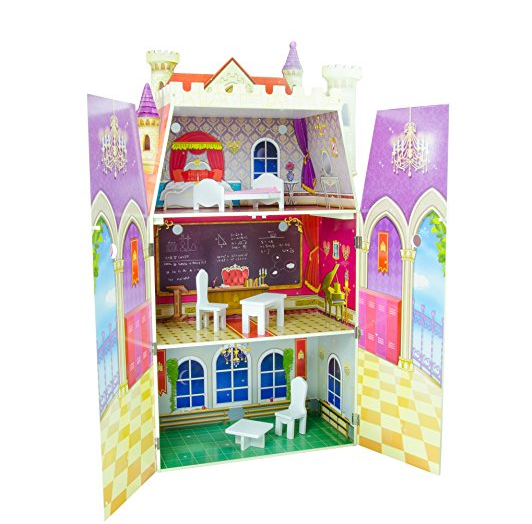 Teamson Kids - Fancy Castle Wooden Doll House with 5 pcs Furniture for 12 inch Dolls only $49.4