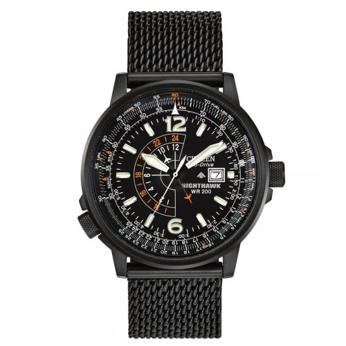 CITIZEN Nighthawk Pilots Black Dial Stainless Steel Mesh Men's Watch, only  $179.99, free shipping after using coupon code