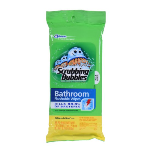 Scrubbing Bubbles Antibacterial Bathroom Flushable Wipes, 28 Count ONLY $2.02