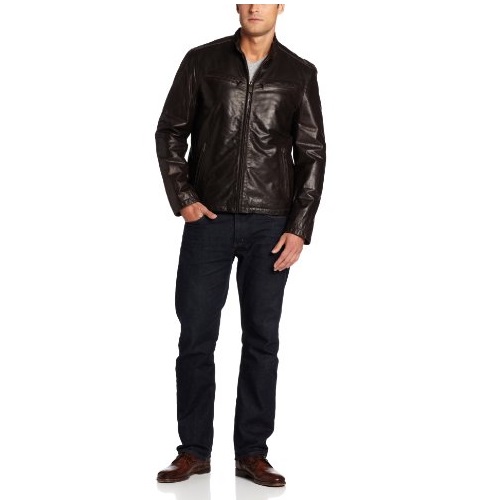 Dockers Men's Washed Leather Racer Jacket, Brown, Large, Only $82.23, free shipping