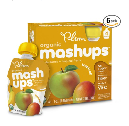 Plum Kids Organic Fruit Mashups, Tropical, 3.17 Ounce, 4 Count (Pack of 6) only $8.82