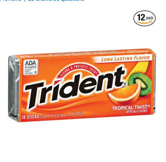 Trident 热带水果口味口香糖18粒 x 12条，现仅售$5.90