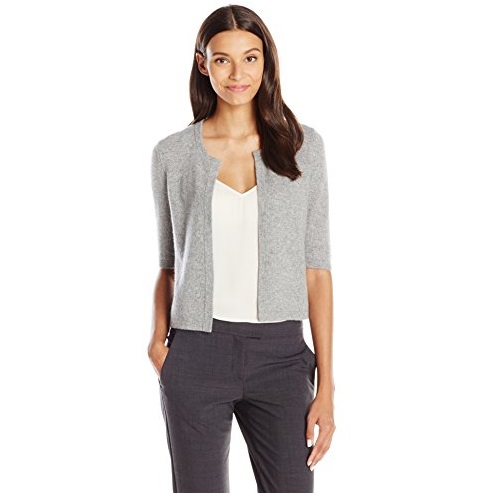 Lark & Ro Women's 100% Cashmere Cropped Cardigan Sweater, Light Grey, Large, Only $25.99