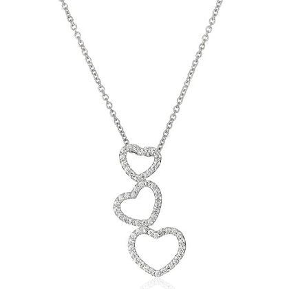 Platinum-Plated Sterling Silver Swarovski Zirconia Three Open-Heart Pendant Necklace  $29.99
