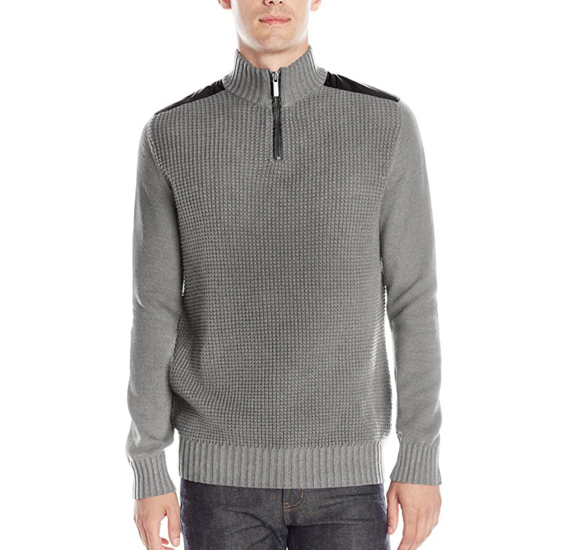 Kenneth Cole Men's Half-Zip Sweater with Faux-Leather Piecing  only $11.29