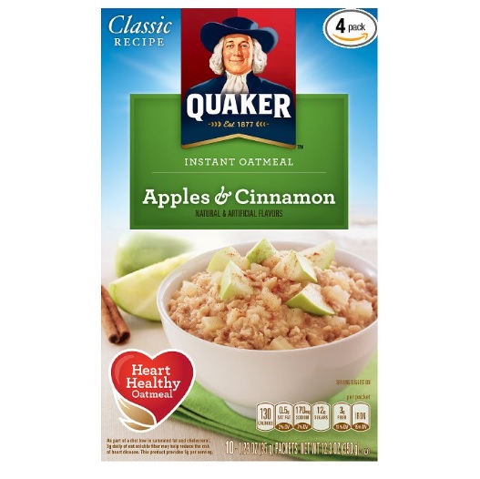 Quaker Instant Oatmeal, Apples & Cinnamon, Breakfast Cereal, 10-(1.51oz) Packets Per Box (Pack of 4)，only $7.50, free shipping after clipping coupon and usingＳＳ