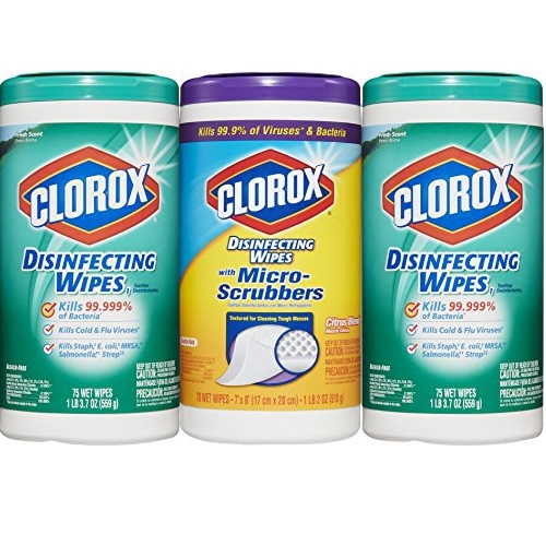 Clorox Disinfecting Wipes plus Clorox Disinfecting Wipes with Micro-Scrubbers, 3 Pack - 220 Count ,  Only $8.70, free shipping after clipping coupon and using SS