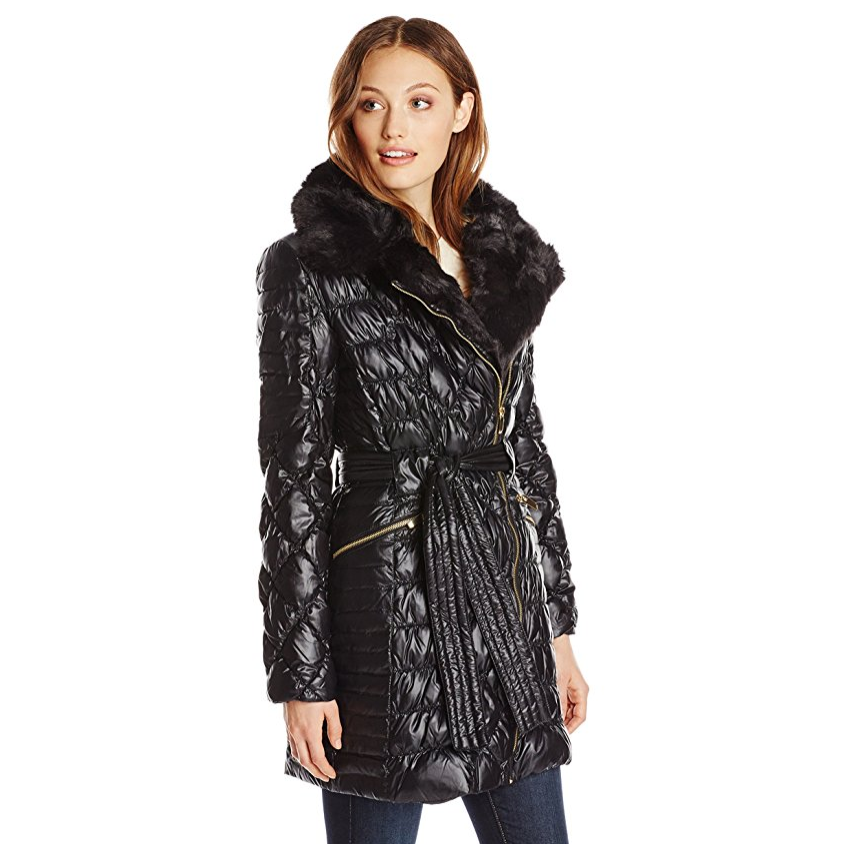 Via Spiga Women's Quilted Down Coat with Asymmetrical Zip and Faux-Fur Trim only $99.99