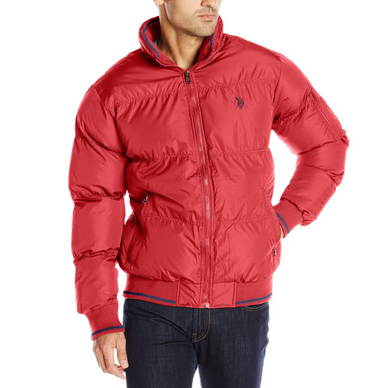 U.S. Polo Assn. Men's Puffer Jacket with Striped Rib Knit Collar only $31.07