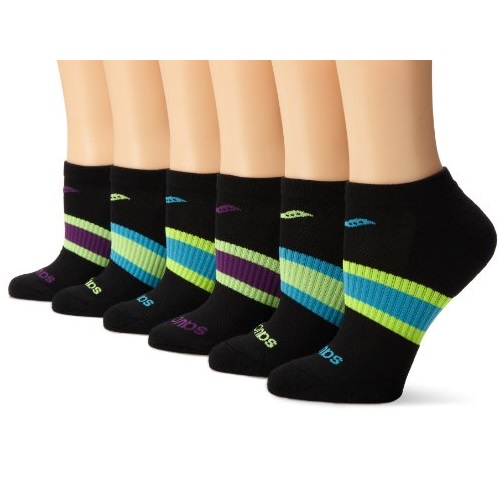 Saucony Women's 6 Pack Performance Arch Stripe No Show Socks, Black Assorted, Medium, Only $12.18, You Save $5.82(32%)