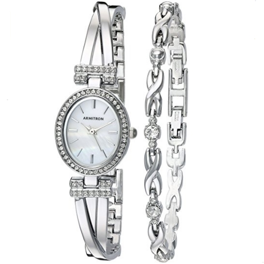 史低價！Armitron 75/5381MPSVST施華洛世奇水晶女士腕錶手鏈套裝$44.99