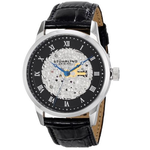 史低價！Stuhrling Original  男士585.02 鏤空錶盤自動機械腕錶，原價$695.00，現僅售$62.39，免運費