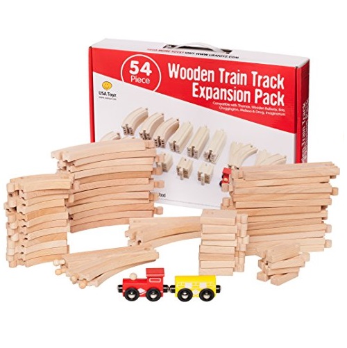 Deluxe Wood Train Tracks Set for Kids - 54 Piece Wooden Toy Expansion Pack, Only	$19.95