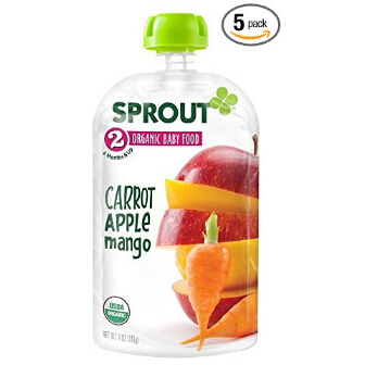 Sprout 有机婴儿2段辅食，芒果胡萝卜苹果味，4盎司，5个装  现点击coupon特价仅售$4.16