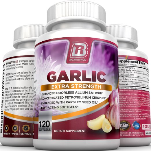 BRI Nutrition Odorless Garlic - 120 Softgels - 1000mg Pure And Potent Garlic Allium Sativum Supplement, only $8.865