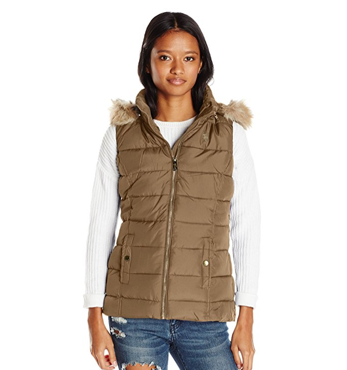 U.S. Polo Assn. Women's Long Vest with Faux Fur Trimmed Hood only $16.92