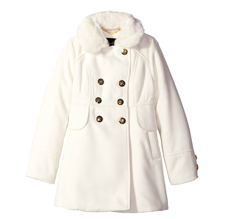 Jessica Simpson Girls' Big Girls' Double Breasted Church Coat with Fur Collar only $43.99