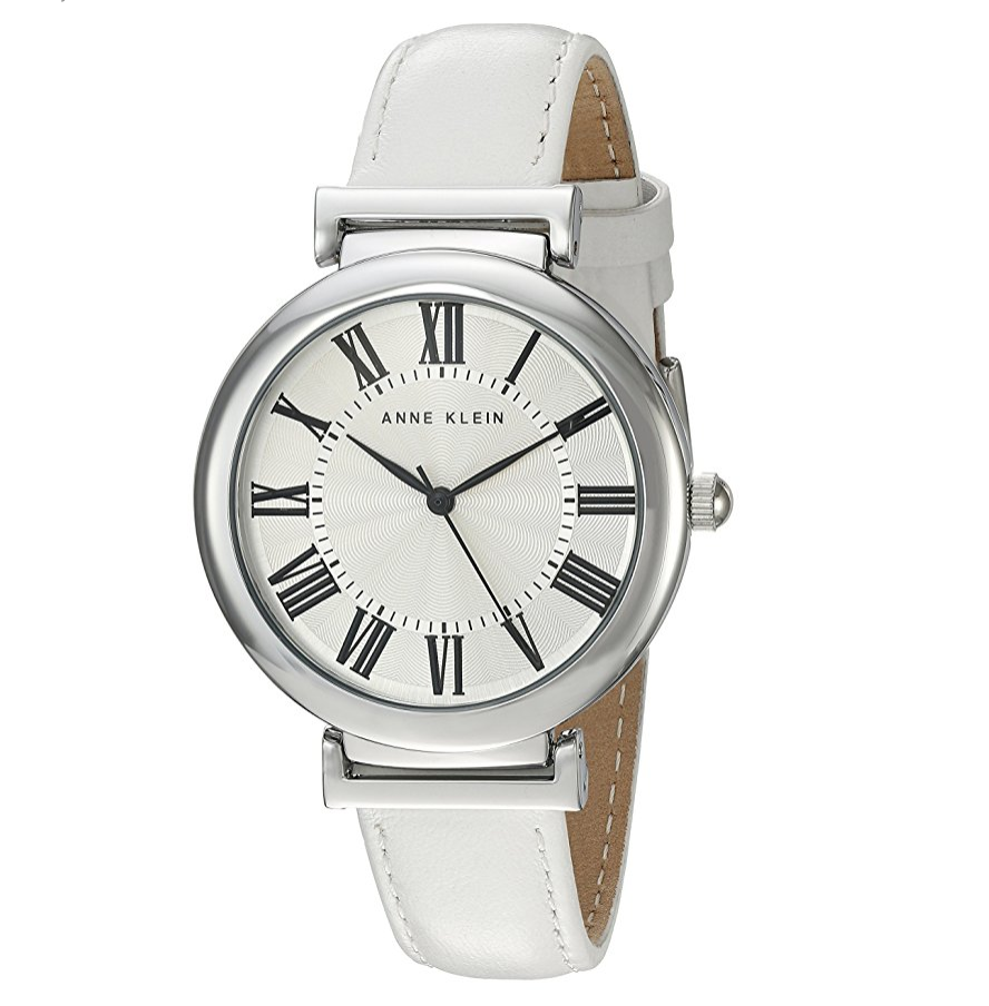 Anne Klein  女士AK/2137SVWT白色真皮腕表，现自动折扣后仅售$34.12
