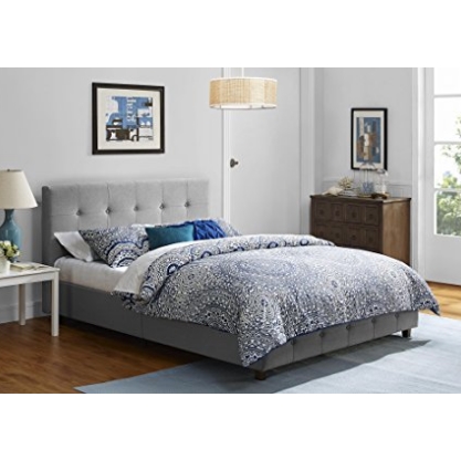 史低价！DHP灰色时尚亚麻软垫床，Full size $159 免运费
