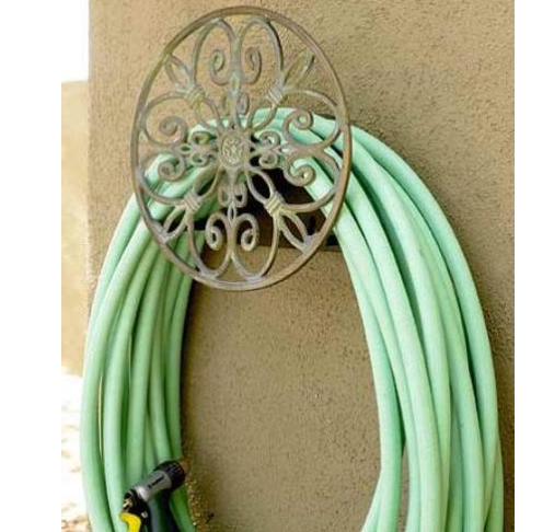 Liberty Garden Products 670 Decorative Anti-Rust Cast Aluminum Wall-Mounted Garden Hose Butler/Hanger with 125-Foot Capacity, Antique Patina Finish only $11.98