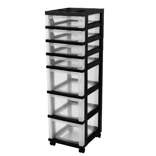 IRIS 7-Drawer Storage Cart with Organizer Top, Black, Only $18.47