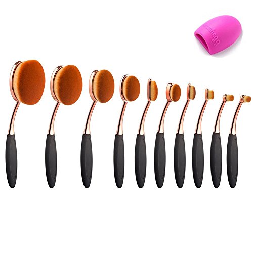 BeautyKate 10 Pcs Professional Oval Makeup Brushes Set Toothbrush Face Cosmetic Tool Cream Powder Blush Liquid Foundation (Rose Gold), Only $13.89