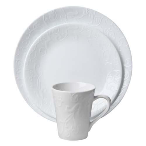 Corelle Embossed Bella Faenza 16-Piece Dinnerware Set, Service for 4, White, Only $32.85, free shipping