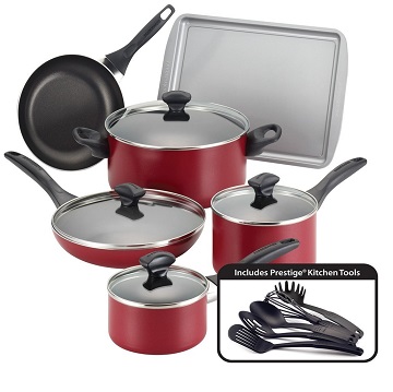 Farberware Dishwasher Safe Nonstick 15-Piece Cookware Set, Red, Only $39.91, free shipping
