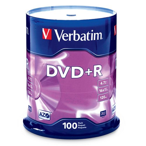 Verbatim 4.7GB up to 16x Branded Recordable Disc DVD+R 100-Disc Spindle FFP 97459 $12.98