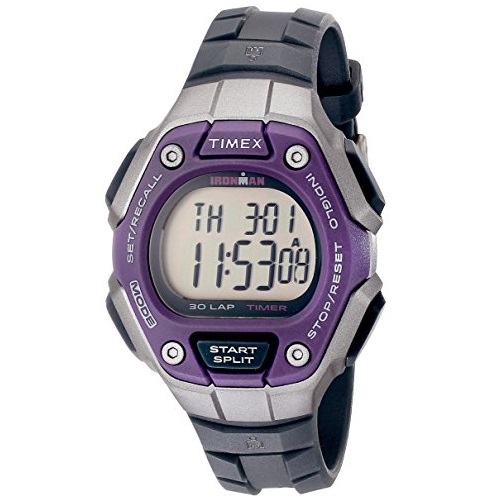 Timex Women's TW5K89500 Ironman Classic 30 Mid-Size Black/Silver-Tone/Purple Resin Strap Watch, Only $23.49