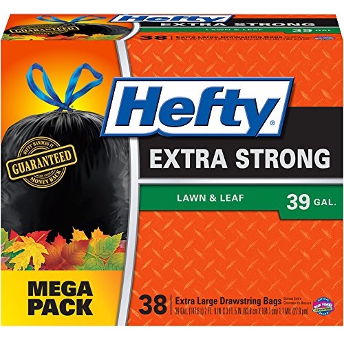 Hefty Extra Strong Drawstring Lawn and Leaf Trash Bags (39 Gallon Bags, 38 Count), Only $11.00, free shipping after clipping coupon and using SS