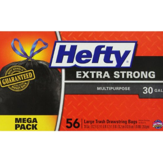 Hefty Strong Multipurpose Large Black Trash Bags, 30 Gallon, 56 Count, Only $10.33