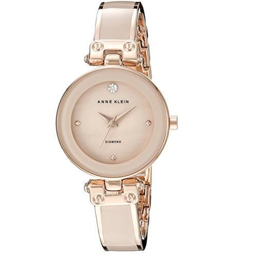 Anne Klein Women's AK/1980BMRG Diamond-Accented Dial Blush Pink and Rose Gold-Tone Bangle Watch, Only $34.72