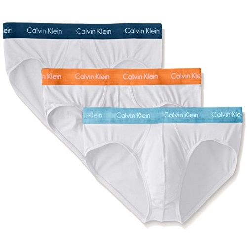 Calvin Klein Men's 3-Pack Cotton Stretch Hip Brief, White/Yale Blue/Nara Orange/Essex Blue, Medium, Only $22.99