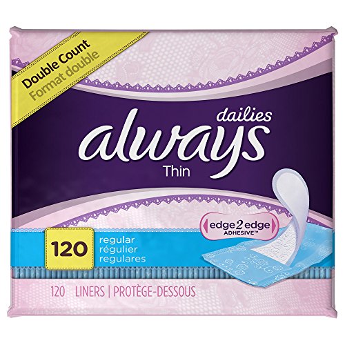 Always Thin Dailies Unscented Wrapped Liners, Regular, 120 Count (Pack of 2), Only $8.98 after clipping coupon