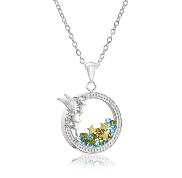 Disney Silver Plated Tinkerbell Silhouette Shaker Pendant Necklace, 18
