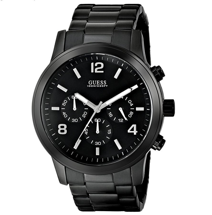 GUESS Men's U15061G1 Sporty Black Stainless Steel Watch with Chronograph Dial and  Deployment Buckle for only $96, Free Shipping