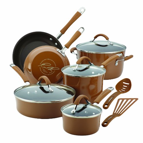 Rachael Ray Cucina Hard Porcelain Enamel Nonstick Cookware Set, 12-Piece, Mushroom Brown, Only $74.99, You Save $225.01(75%)