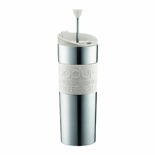 Bodum Insulated Stainless-Steel Travel French Press Coffee and Tea Mug, 0.45-Liter, 15-Ounce, White, Only $16.99