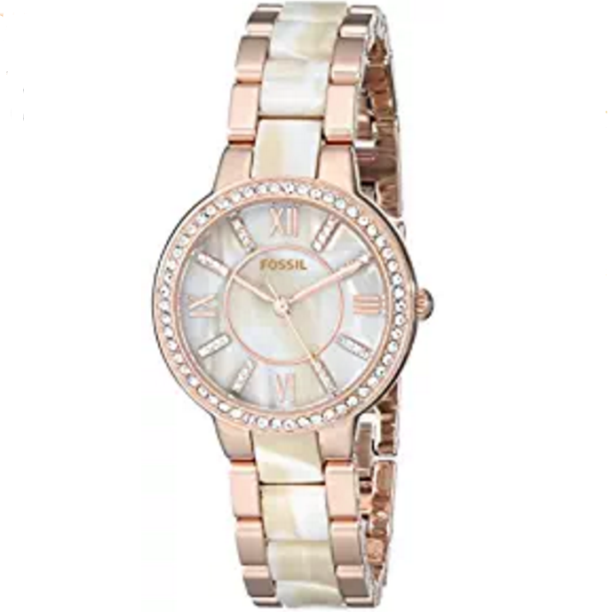 Fossil Women's ES3716 Virginia Three-Hand Stainless Steel Watch in Rose Gold Tone with Horn Acetate $77.32 FREE Shipping