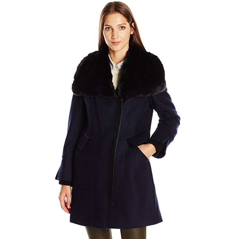 Via Spiga Women's Asym Wool Coat with Ff Collar and Pu Detail Trim only $55.17