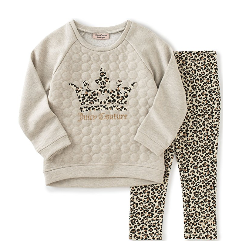 Juicy Couture Girls' French Terry Knit Top and Animal Print Pant Set only $19.91